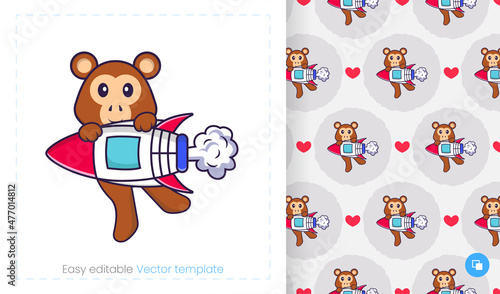 Seamless pattern with cartoon monkey on white background. Can be used on packaging paper  cloth and others.