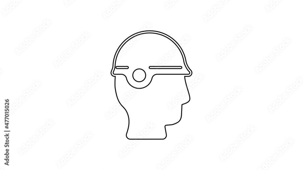 Black line Baseball helmet icon isolated on white background. 4K Video motion graphic animation Black line Baseball helmet icon isolated on white background. 4K Video motion graphic animation