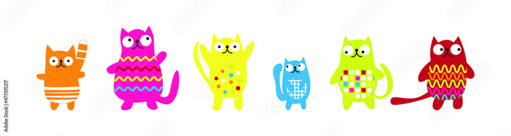 Set of six cute funny cats of different colors. Vector image. Set of six cute funny cats of different colors. Vector image.