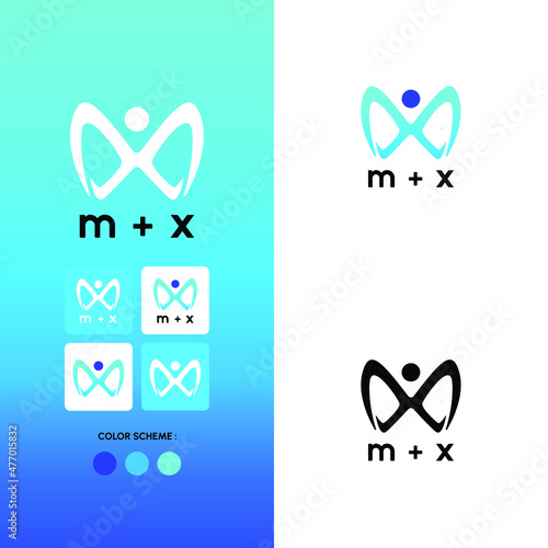 MX letter logo design that forms the infinity icon and resembles a human. blue symbolizes stability
