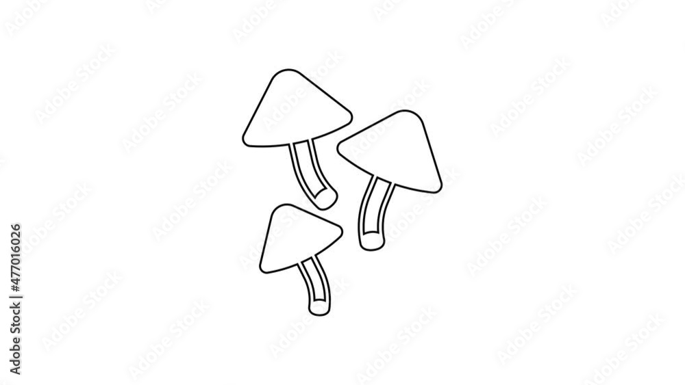 Black line Mushroom icon isolated on white background. 4K Video motion graphic animation