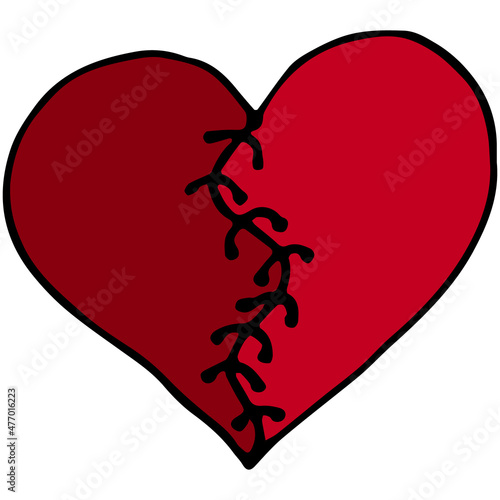 A heart sewn from two halves