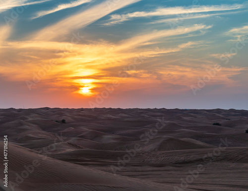 Shot of a dramatic sunset in the desert. Nature