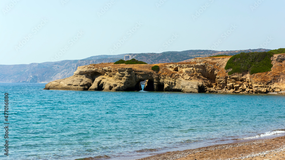 Panoramic view of Paleopoli beach in Kythira, Greece