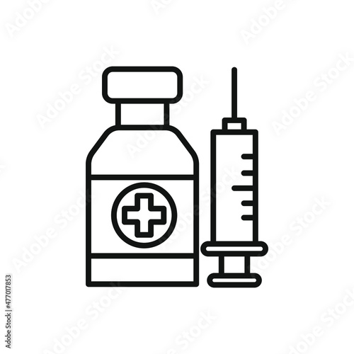 medicine bottle and syringe icon vector