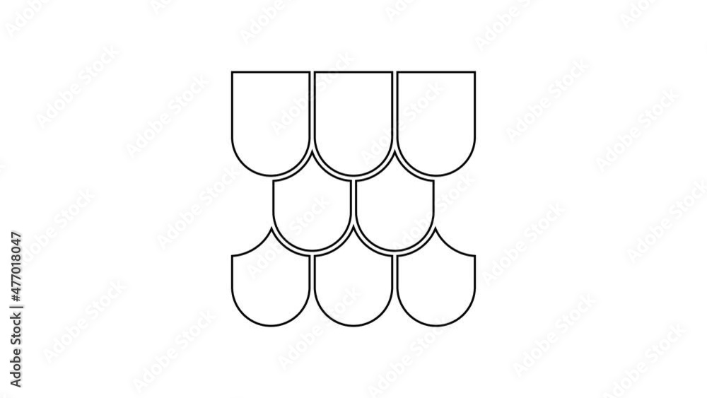Black line Roof tile icon isolated on white background. 4K Video motion graphic animation Black line Roof tile icon isolated on white background. 4K Video motion graphic animation