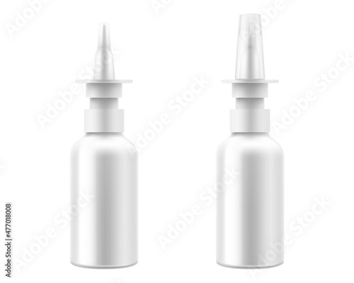 Glossy nasal spray bottle With Transparent Cap mockup , isolated on white background. Template. Realistic 3d vector