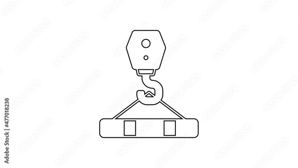 Black line Crane hook icon isolated on white background. Industrial hook icon. 4K Video motion graphic animation Black line Crane hook icon isolated on white background. Industrial hook icon. 4K Video motion graphic animation