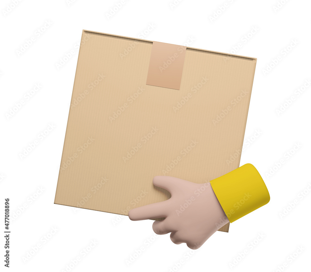 Fototapeta premium Delivery hands holding a cardboard box - 3D illustration