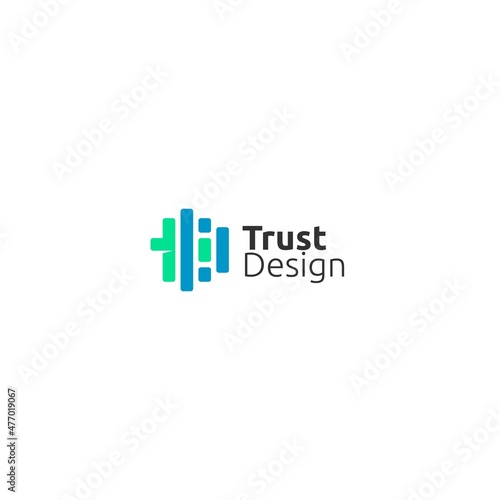 Modern flat colorful TRUST DESIGN code logo design