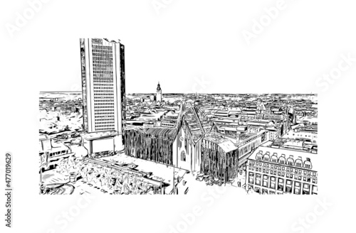 Building view with landmark of Leipzig is the 
city in Germany. Hand drawn sketch illustration in vector.