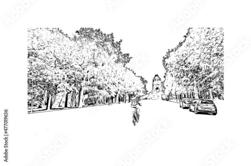 Obraz na płótnie Building view with landmark of Leipzig is the
city in Germany. Hand drawn sketch illustration in vector. w salonie