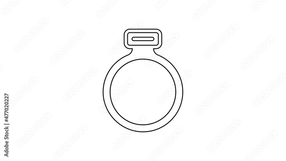 Black line Fantasy magic stone ring with gem icon isolated on white background. 4K Video motion graphic animation Black line Fantasy magic stone ring with gem icon isolated on white background. 4K Video motion graphic animation