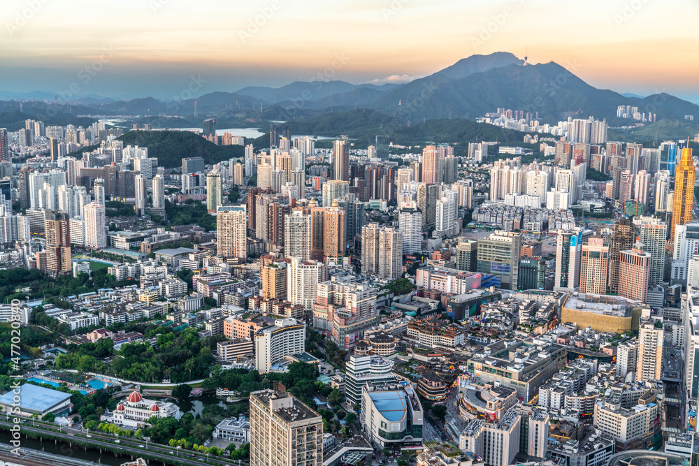 Fototapeta premium Aerial photo of construction complex in Shenzhen, Guangdong Province, China