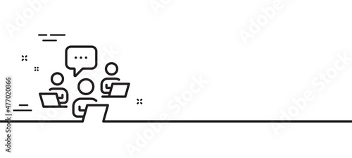 Teamwork line icon. Remote office sign. Team employees symbol. Minimal line illustration background. Teamwork line icon pattern banner. White web template concept. Vector