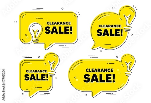 Clearance sale text. Idea yellow chat bubbles. Special offer price sign. Advertising discounts symbol. Clearance sale chat message banners. Idea lightbulb balloons. Vector