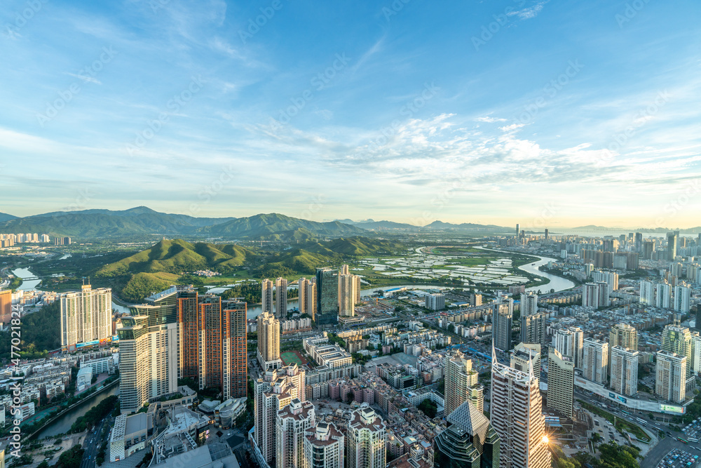 Fototapeta premium Aerial photo of construction complex in Shenzhen, Guangdong Province, China