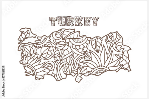 Doodle Turkey map. Eco design. Coloring page book. Hand drawn line art. Sketch vector stock illustration. EPS 10 photo