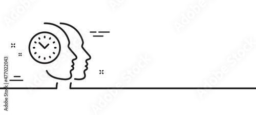 Time management line icon. Clock sign. Teamwork symbol. Minimal line illustration background. Time management line icon pattern banner. White web template concept. Vector