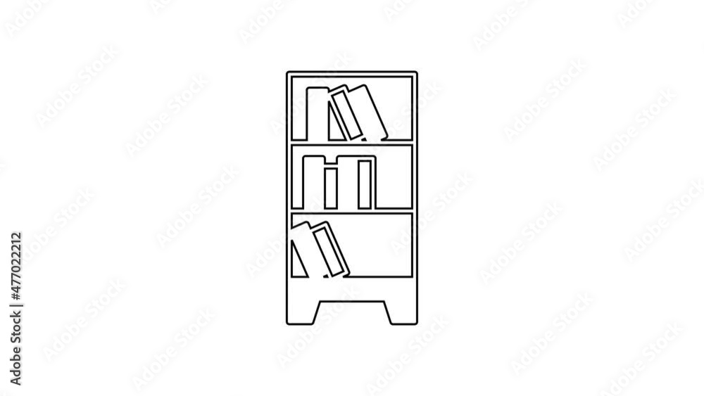 Black line Library bookshelf icon isolated on white background. 4K Video motion graphic animation Black line Library bookshelf icon isolated on white background. 4K Video motion graphic animation