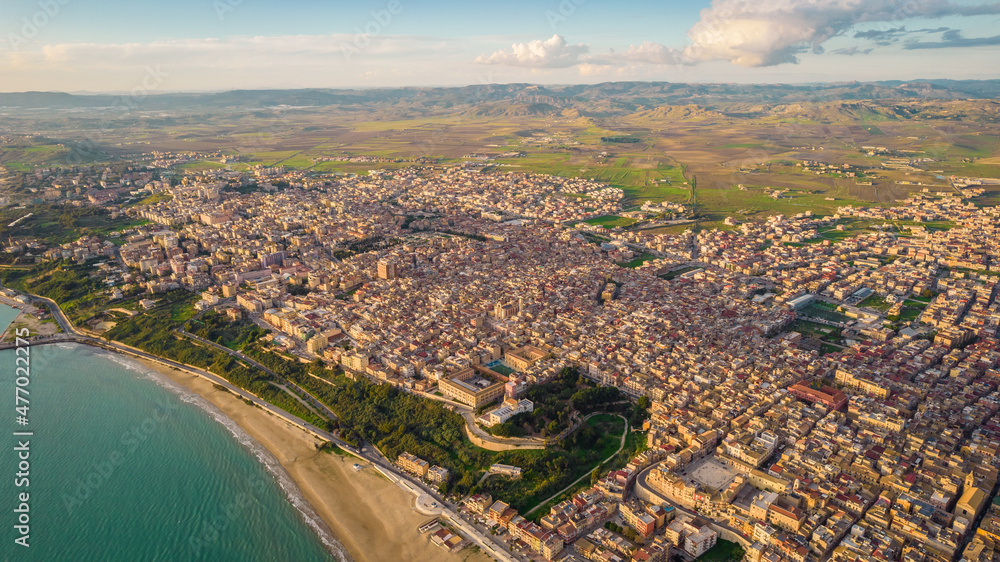 Aerial View of Gela City, Caltanissetta, Sicily, Italy, Europe