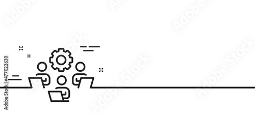 Teamwork line icon. Remote office sign. Team employees symbol. Minimal line illustration background. Teamwork line icon pattern banner. White web template concept. Vector