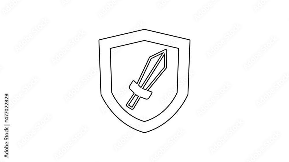 Black line Sword for game icon isolated on white background. 4K Video motion graphic animation Black line Sword for game icon isolated on white background. 4K Video motion graphic animation