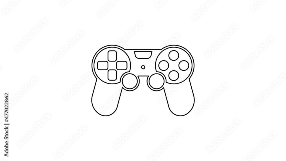 Black line Game controller or joystick for game console icon isolated on white background. 4K Video motion graphic animation Black line Game controller or joystick for game console icon isolated on white background. 4K Video motion graphic animation