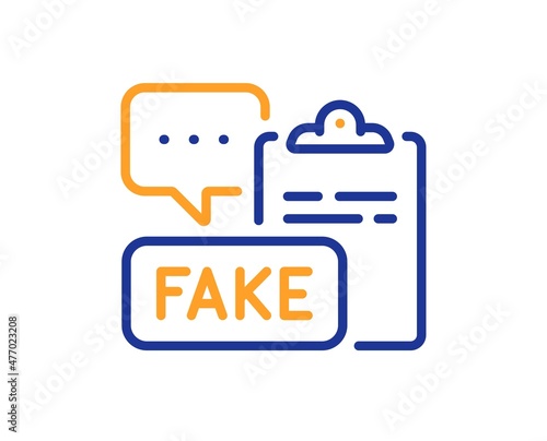 Fake document line icon. Propaganda conspiracy clipboard sign. Wrong truth symbol. Colorful thin line outline concept. Linear style fake document icon. Editable stroke. Vector