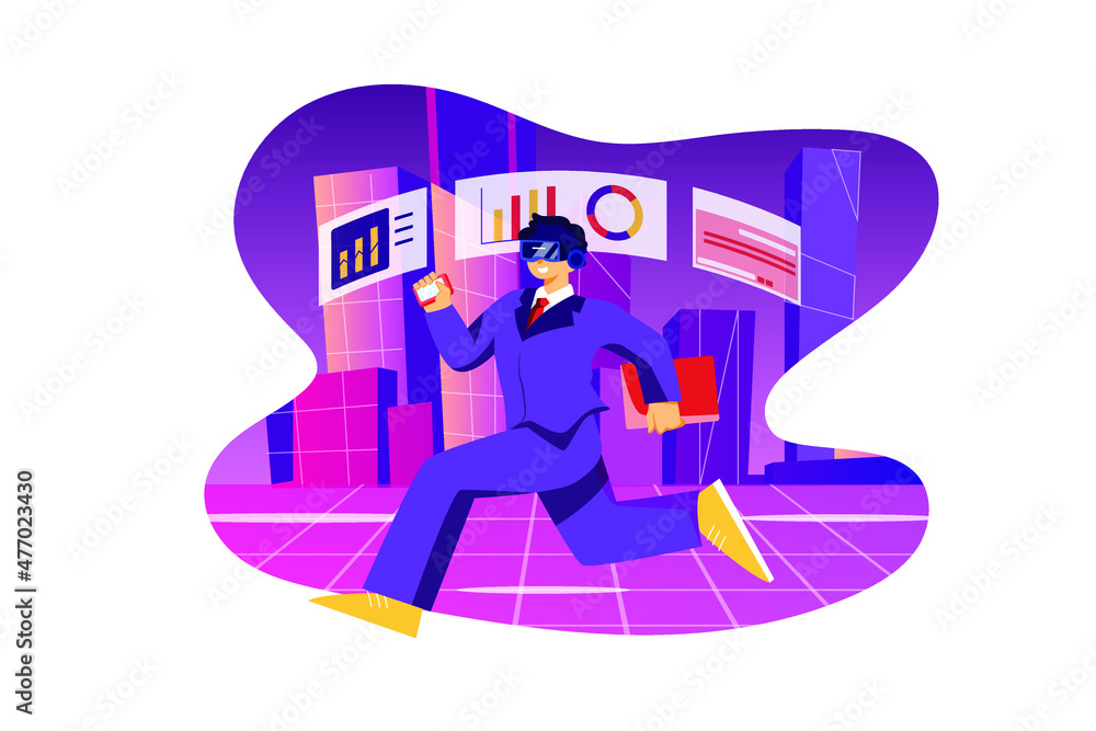 Caucasian businessman running fast in the metaverse Caucasian businessman running fast in the metaverse