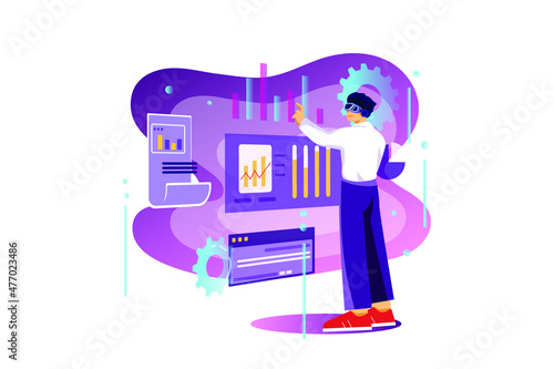Metaverse Technology concept. Businessman use VR virtual reality google and experiences of metaverse virtual world for business future