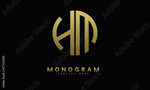 Alphabet HM or MH illustration monogram vector logo template in round shape