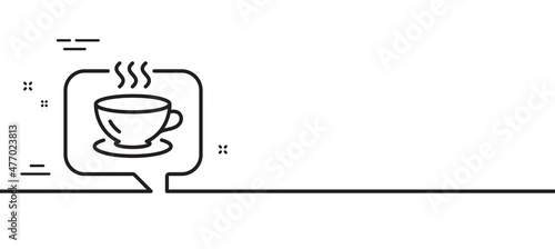 Hot coffee line icon. Tea drink sign. Cafe symbol. Minimal line illustration background. Coffee line icon pattern banner. White web template concept. Vector
