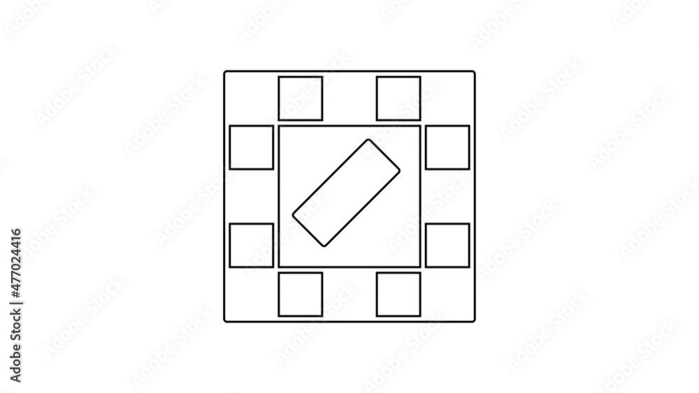Black line Board game icon isolated on white background. 4K Video motion graphic animation Black line Board game icon isolated on white background. 4K Video motion graphic animation