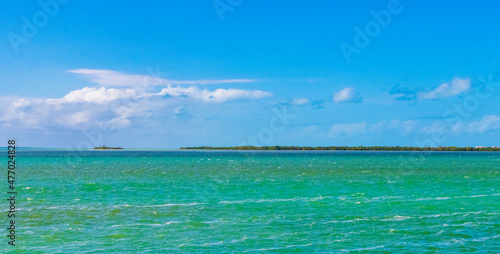 Fototapeta Naklejka Na Ścianę i Meble -  Panorama landscape view Holbox island nature sandbank turquoise water Mexico.