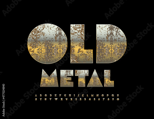 Vector Old Metal Font. Creative Rusty Alphabet Letters and Numbers