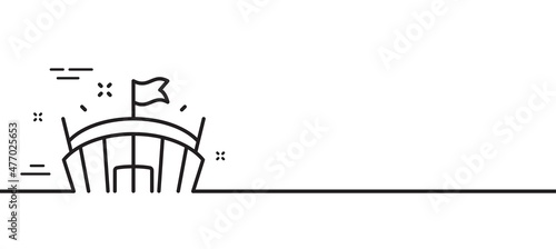Sports stadium line icon. Arena with flag sign. Sport complex symbol. Minimal line illustration background. Arena line icon pattern banner. White web template concept. Vector