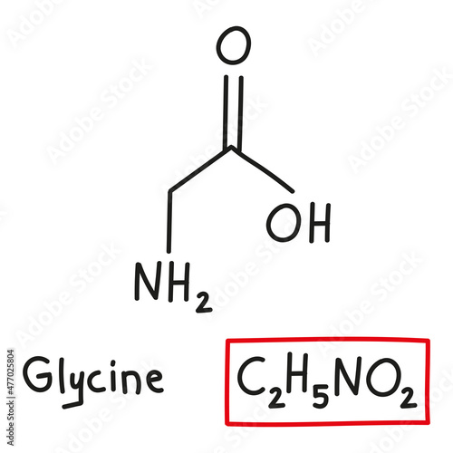 Hand drawn chemical molecular formula of amino acid glycine in doodle style isolated