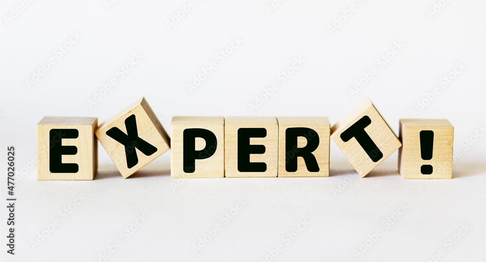 The word expert is written on wooden cubes in a row on a light background. can be used for business concepts and financial concepts.
