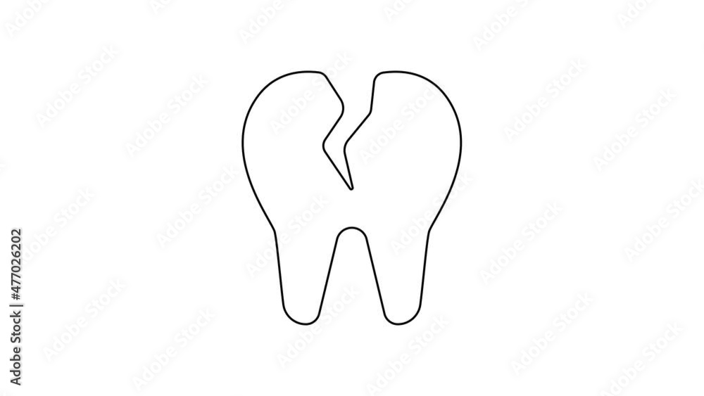 Black line Broken tooth icon isolated on white background. Dental problem icon. Dental care symbol. 4K Video motion graphic animation Black line Broken tooth icon isolated on white background. Dental problem icon. Dental care symbol. 4K Video motion graphic animation