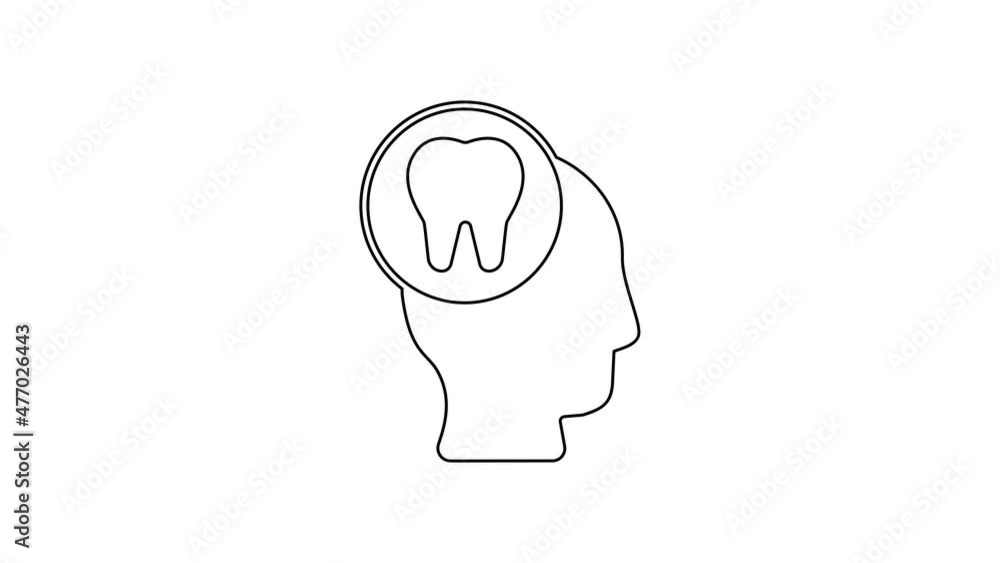 Black line Toothache icon isolated on white background. 4K Video motion graphic animation Black line Toothache icon isolated on white background. 4K Video motion graphic animation