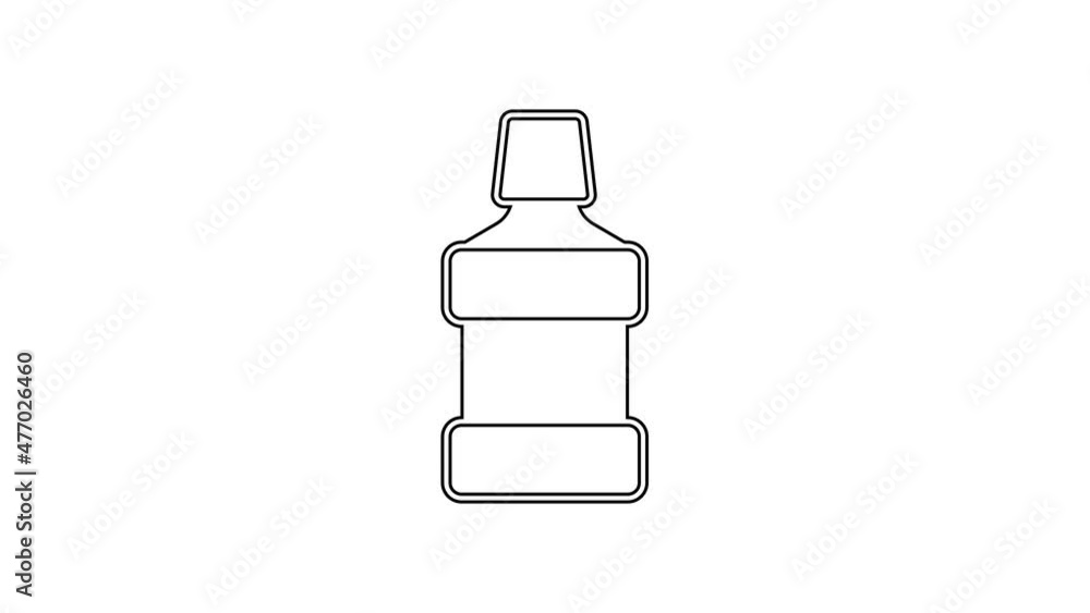 Black line Mouthwash plastic bottle icon isolated on white background. Liquid for rinsing mouth. Oralcare equipment. 4K Video motion graphic animation Black line Mouthwash plastic bottle icon isolated on white background. Liquid for rinsing mouth. Oralcare equipment. 4K Video motion graphic animation