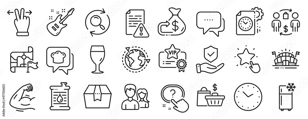 Set of Business icons, such as Question button, Buying process, Refrigerator icons. Cashback, Time, Sports arena signs. Search, Project deadline, Message. Insurance hand, Strong arm. Vector Set of Business icons, such as Question button, Buying process, Refrigerator icons. Cashback, Time, Sports arena signs. Search, Project deadline, Message. Insurance hand, Strong arm. Vector