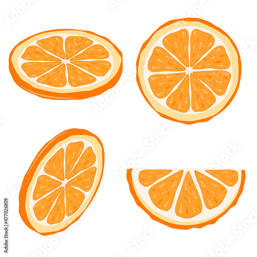 vector illustration of orange slices in isometry, isolated on a white background