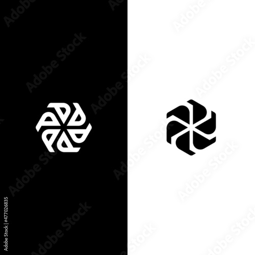 Hexagon initial letter P and can be letter b logo vector