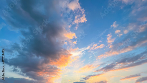 Colorful cloudy sky at sunset, beautiful nature background