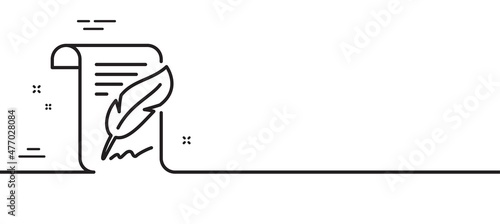 Feather signature line icon. Copywriting sign. Feedback symbol. Minimal line illustration background. Feather line icon pattern banner. White web template concept. Vector