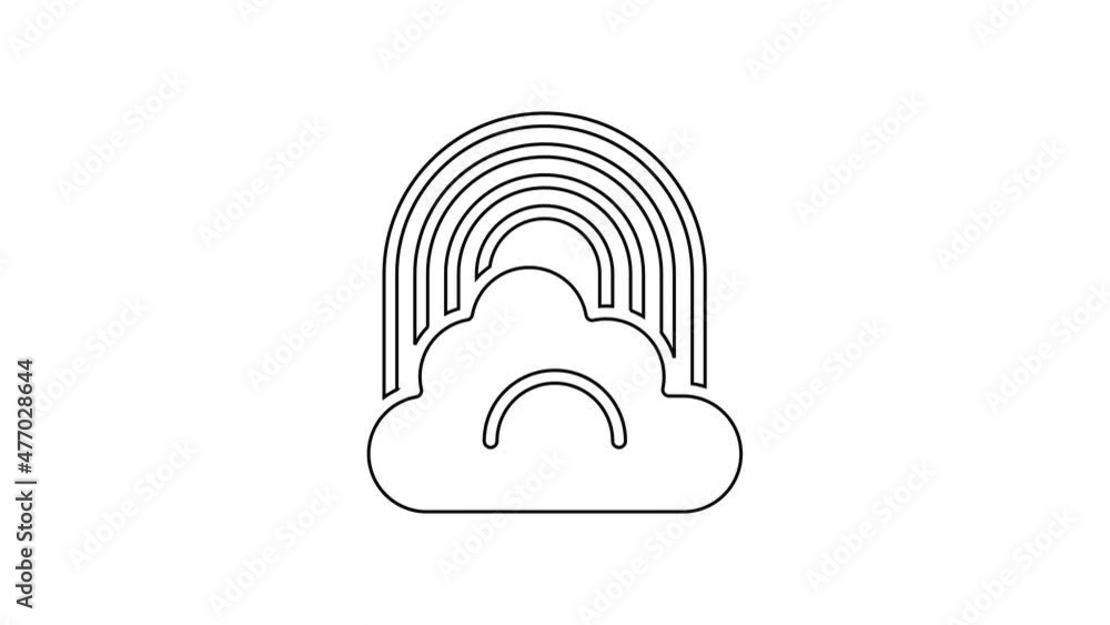 Black line Rainbow with cloud icon isolated on white background. 4K Video motion graphic animation Black line Rainbow with cloud icon isolated on white background. 4K Video motion graphic animation