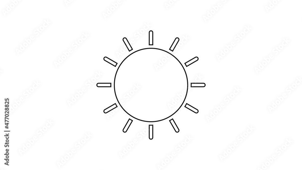 Black line Sun icon isolated on white background. 4K Video motion graphic animation Black line Sun icon isolated on white background. 4K Video motion graphic animation