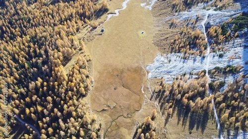 Idyllic scene of Lago di Federa in the Dolomites during autumn	 photo